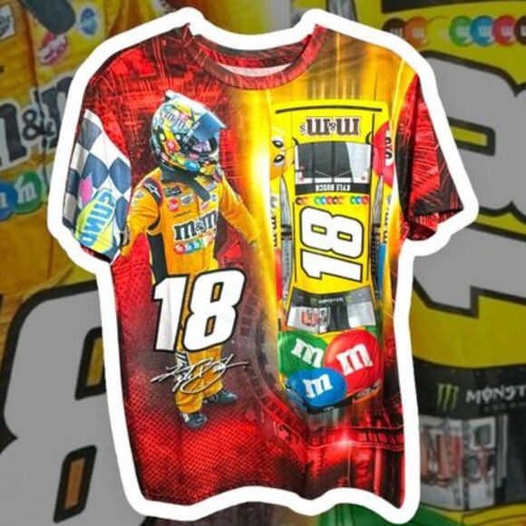 Kyle Busch M&M Joe Gibbs NASCAR All Over Print T-Shirt (S) - Picture 9 of 9